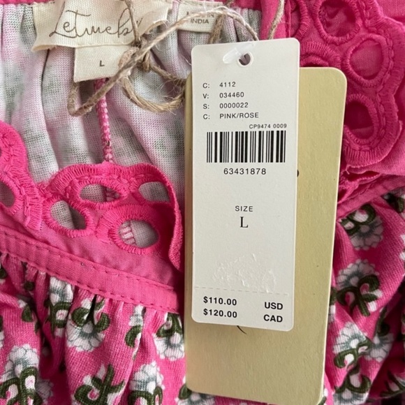 ANTHROPOLOGIE Let Me Be Layered Ruffle Tiered Pink Floral Eyelet Swing Top - Picture 15 of 17